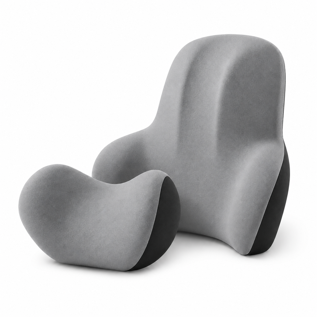 Memory Foam Car Neck Pillow & Lumbar Support Set with Removable Washable Covers for Driving, Office & Home