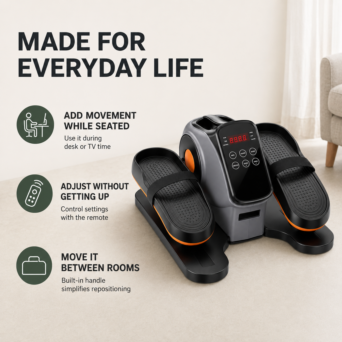 Motorized Under Desk Elliptical with 15 Adjustable Levels, 5 Auto Programs, Remote Control and Touch Display