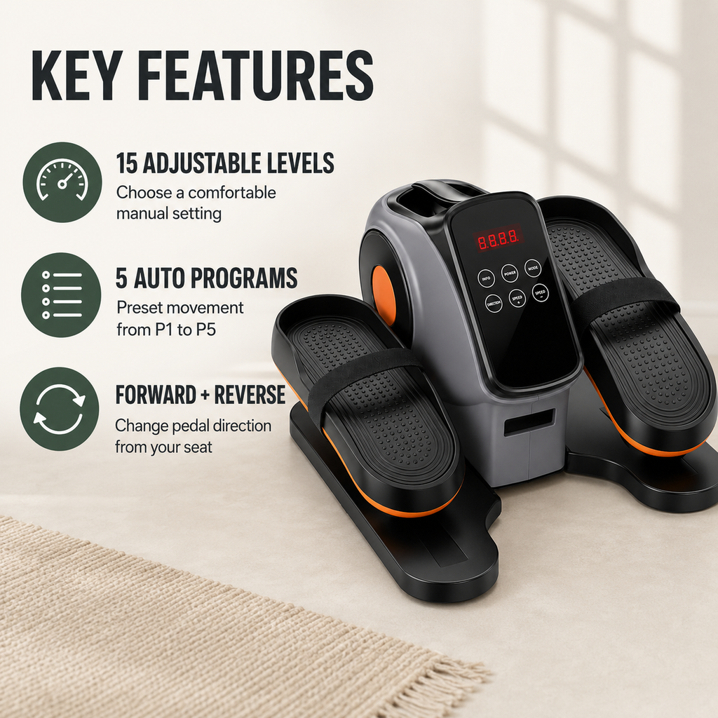 Motorized Under Desk Elliptical with 15 Adjustable Levels, 5 Auto Programs, Remote Control and Touch Display