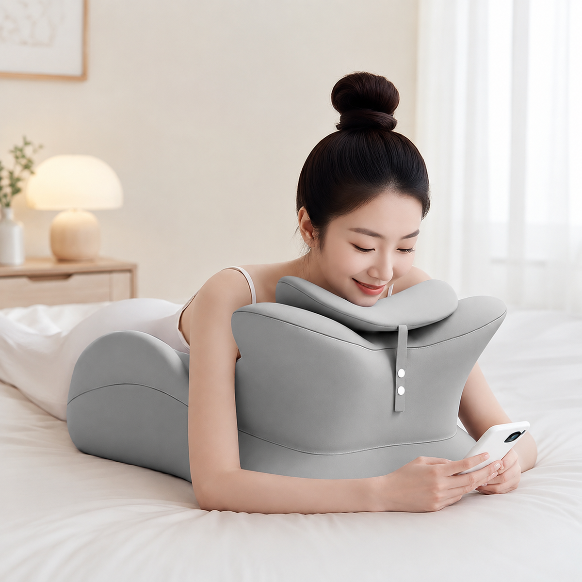 Multi-Position Memory Foam Wedge Pillow with Detachable Headrest and Removable Cover for Prone Reading, Back Support & Leg Elevation