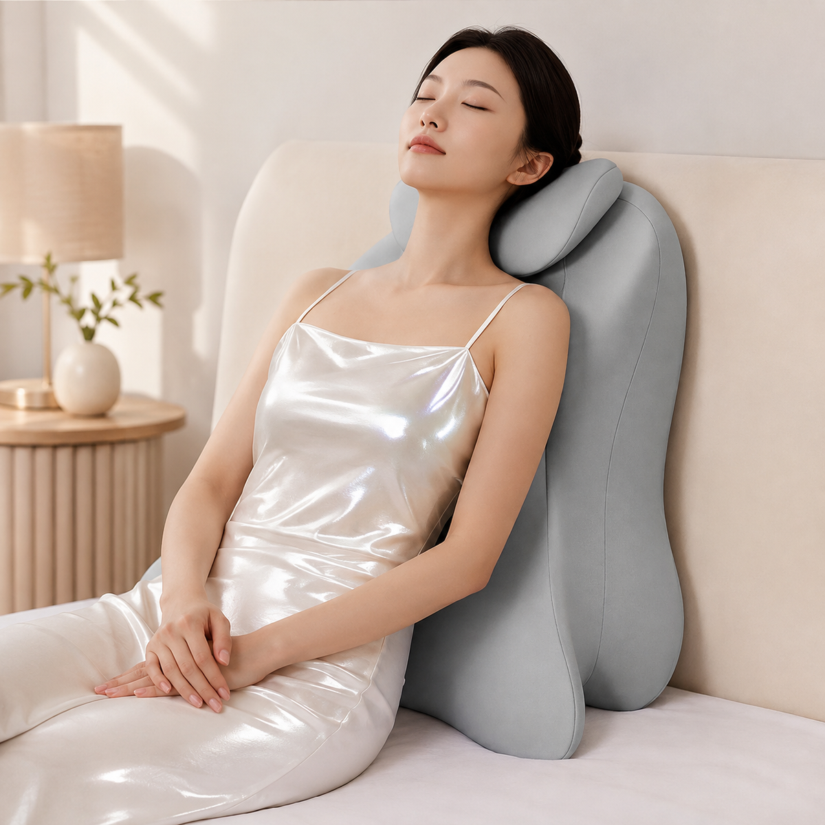 Multi-Position Memory Foam Wedge Pillow with Detachable Headrest and Removable Cover for Prone Reading, Back Support & Leg Elevation