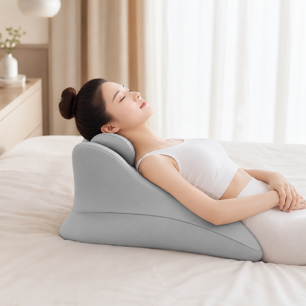Multi-Position Memory Foam Wedge Pillow with Detachable Headrest and Removable Cover for Prone Reading, Back Support & Leg Elevation