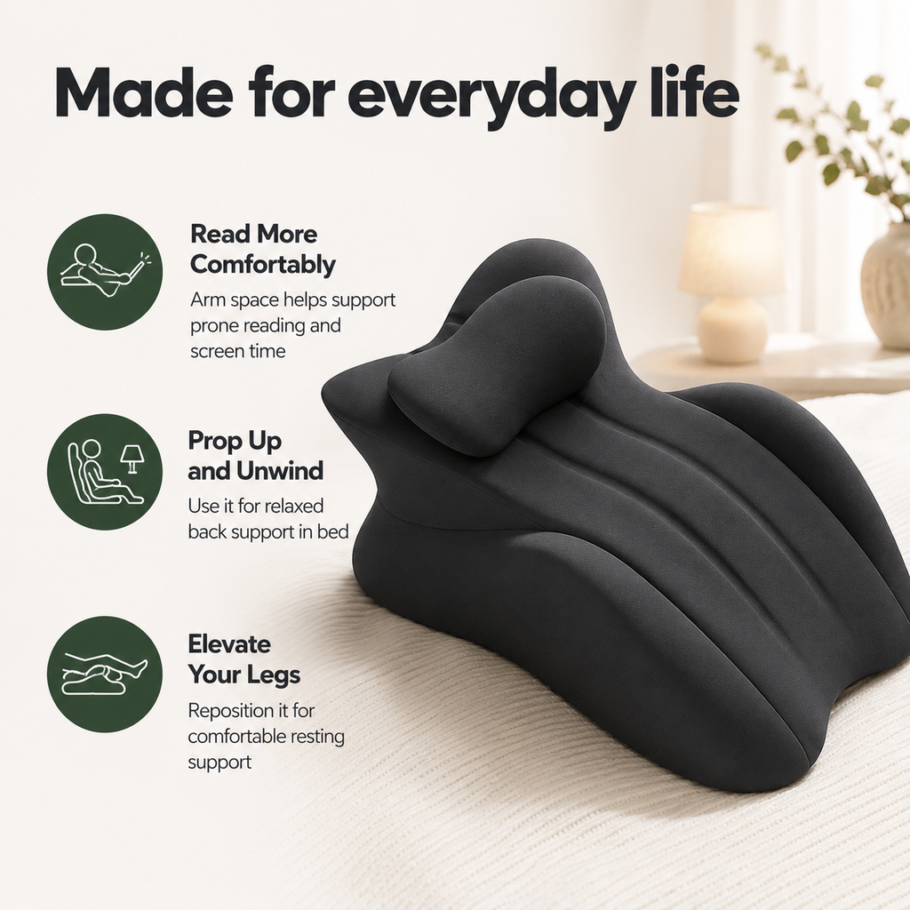 Multi-Position Memory Foam Wedge Pillow with Detachable Headrest and Removable Cover for Prone Reading, Back Support & Leg Elevation
