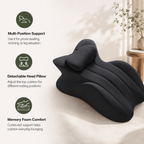 Multi-Position Memory Foam Wedge Pillow with Detachable Headrest and Removable Cover for Prone Reading, Back Support & Leg Elevation