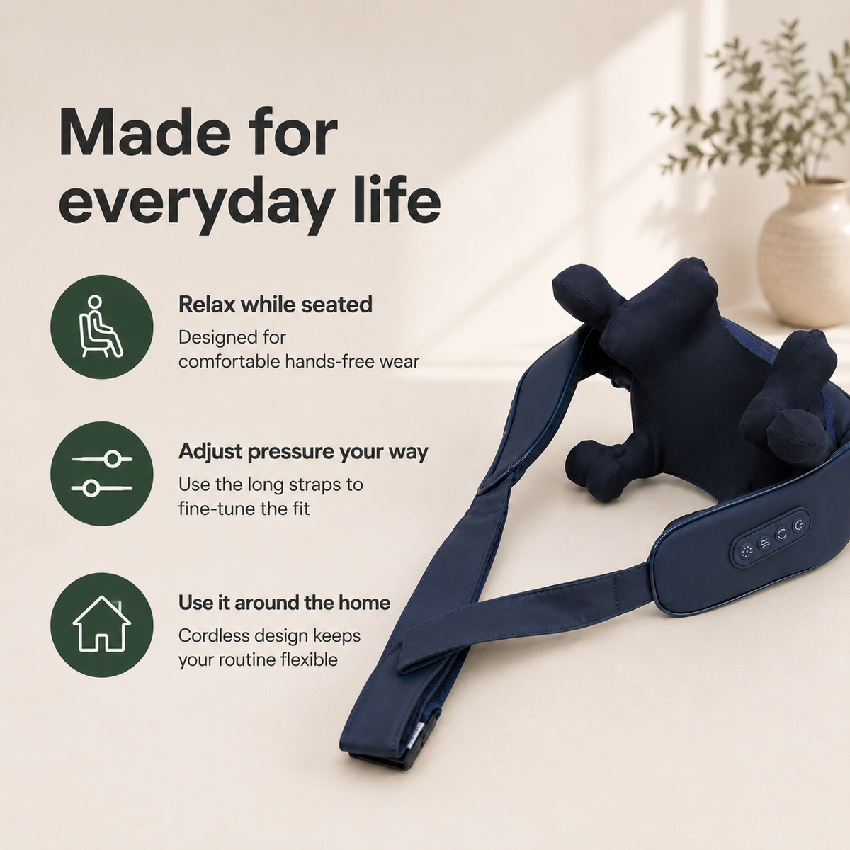 Neck & Shoulder Massager with 10 Kneading Heads, Cordless Design, 2 Modes & 3 Intensities