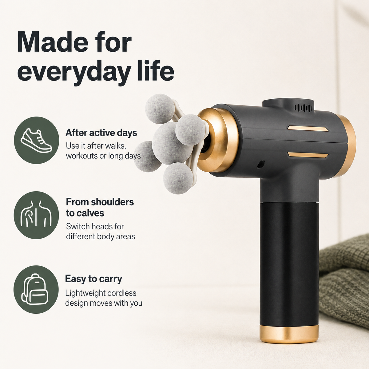 Percussion Massage Gun with 99 Intensity Levels, LED Touchscreen and 11 Interchangeable Heads