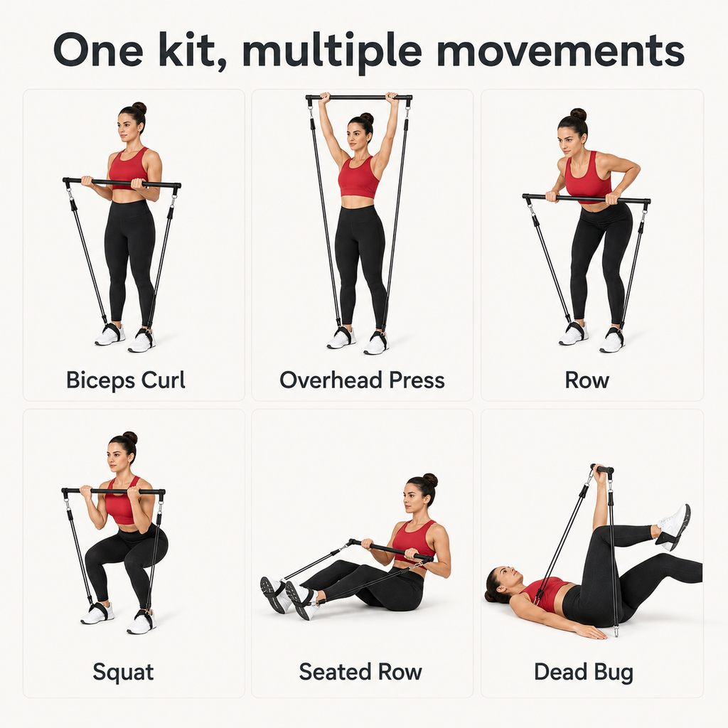 Pilates Bar Kit with 4 Resistance Bands, Portable 3-Piece Workout Bar for Full-Body Home Training