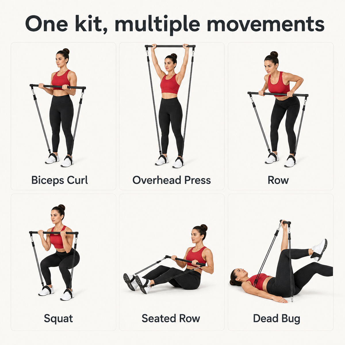 Pilates Bar Kit with 4 Resistance Bands, Portable 3-Piece Workout Bar for Full-Body Home Training