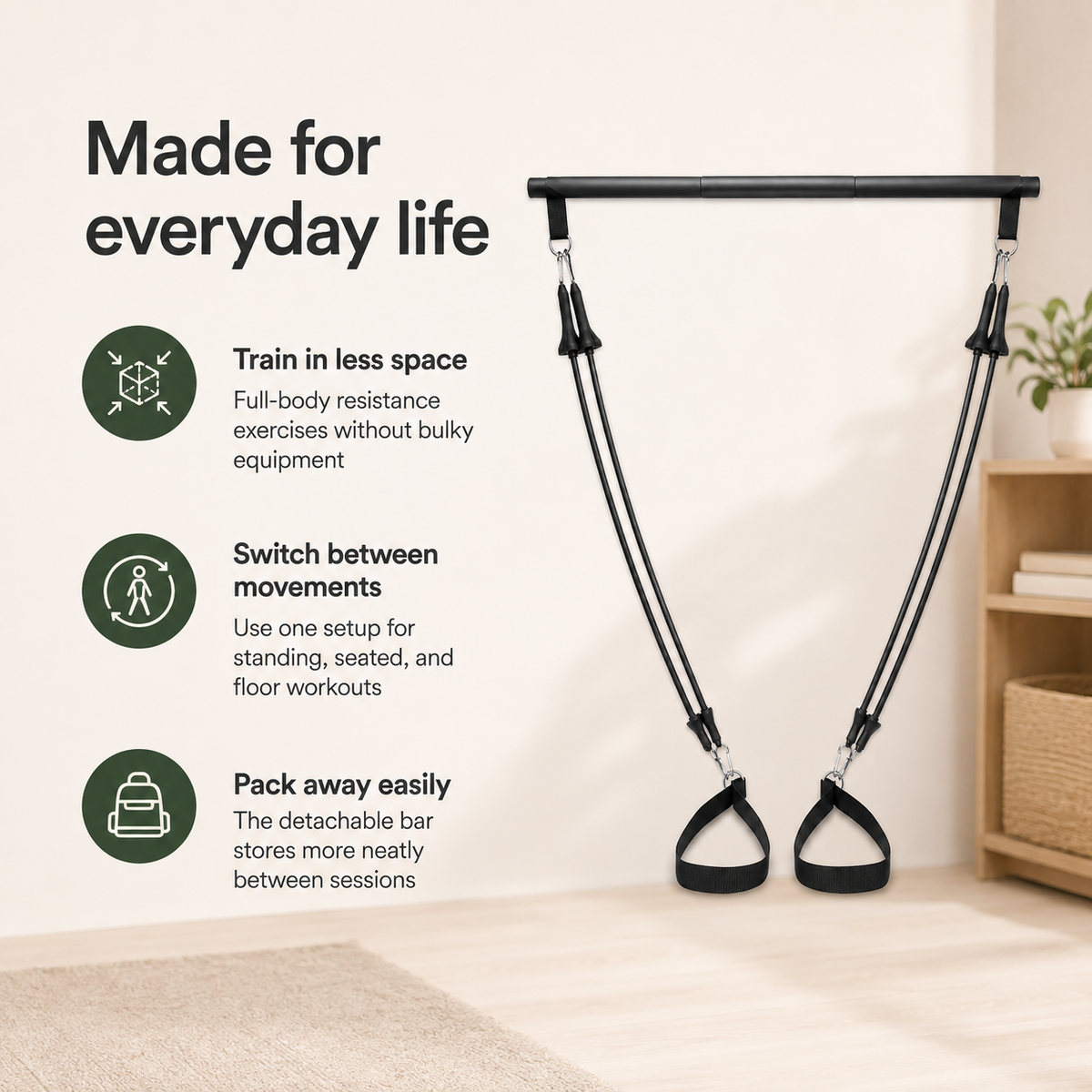 Pilates Bar Kit with 4 Resistance Bands, Portable 3-Piece Workout Bar for Full-Body Home Training