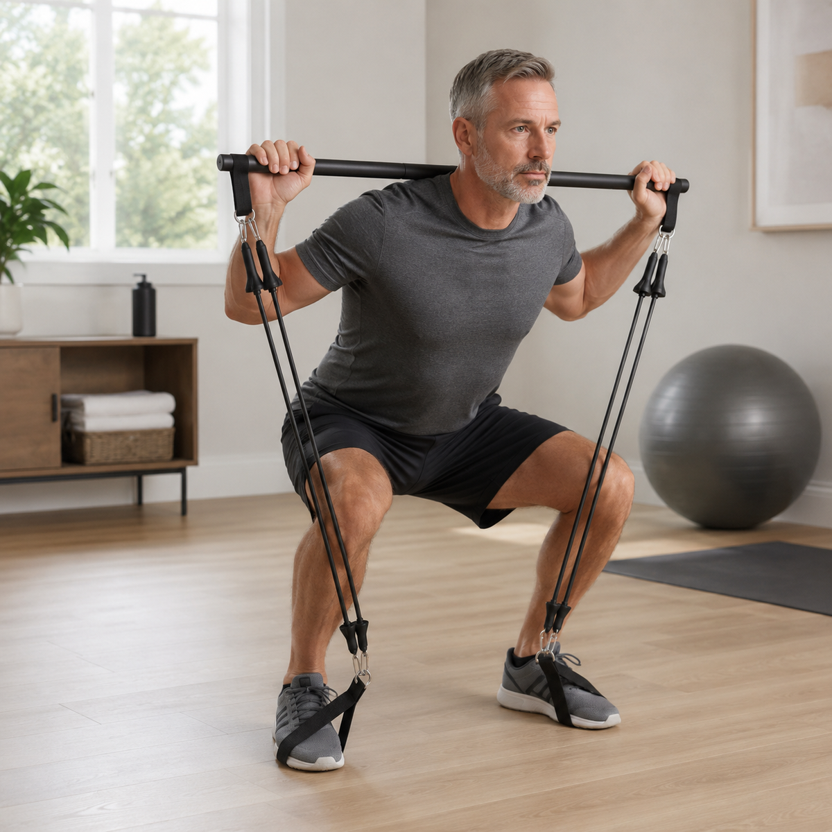 Pilates Bar Kit with 4 Resistance Bands, Portable 3-Piece Workout Bar for Full-Body Home Training