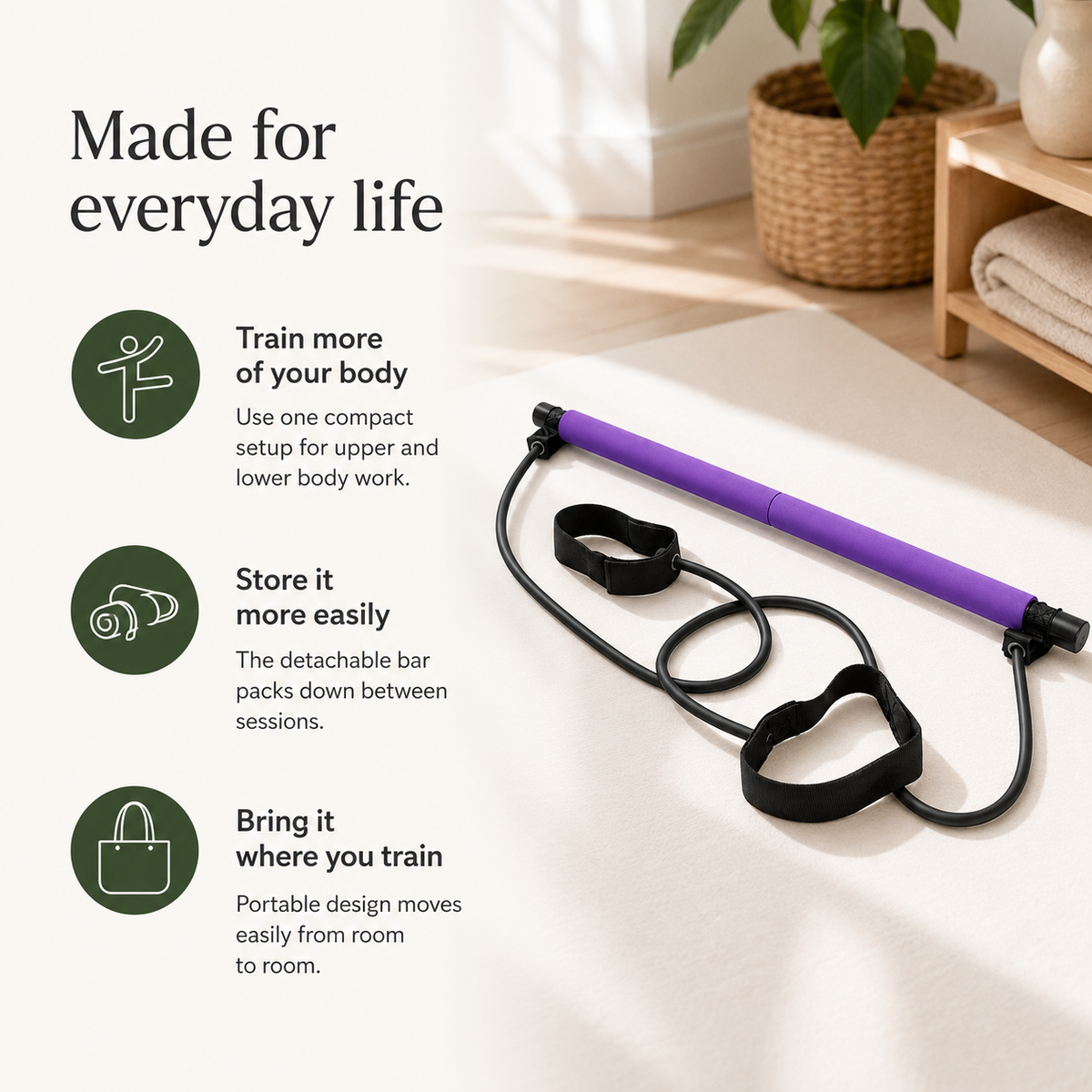 Pilates Bar Kit with Resistance Bands, 36-Inch Portable Detachable Workout Bar for Full-Body Strength Training