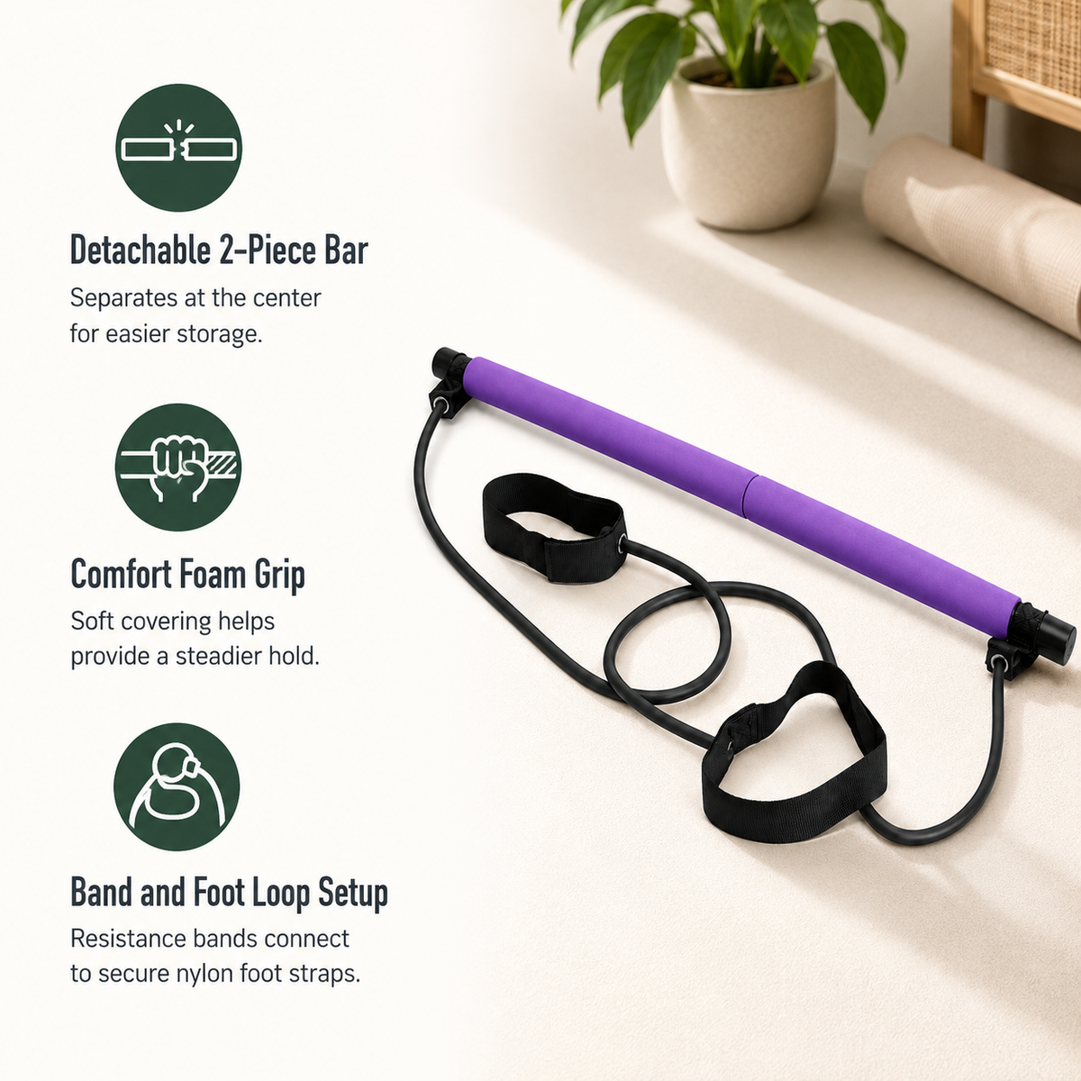 Pilates Bar Kit with Resistance Bands, 36-Inch Portable Detachable Workout Bar for Full-Body Strength Training