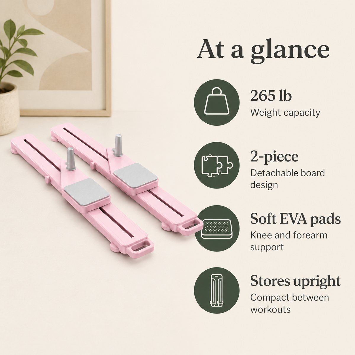 Pilates Board with Automatic Rebound, Detachable Sliding Ab Trainer, Anti-Slip Base, 265 lb Capacity