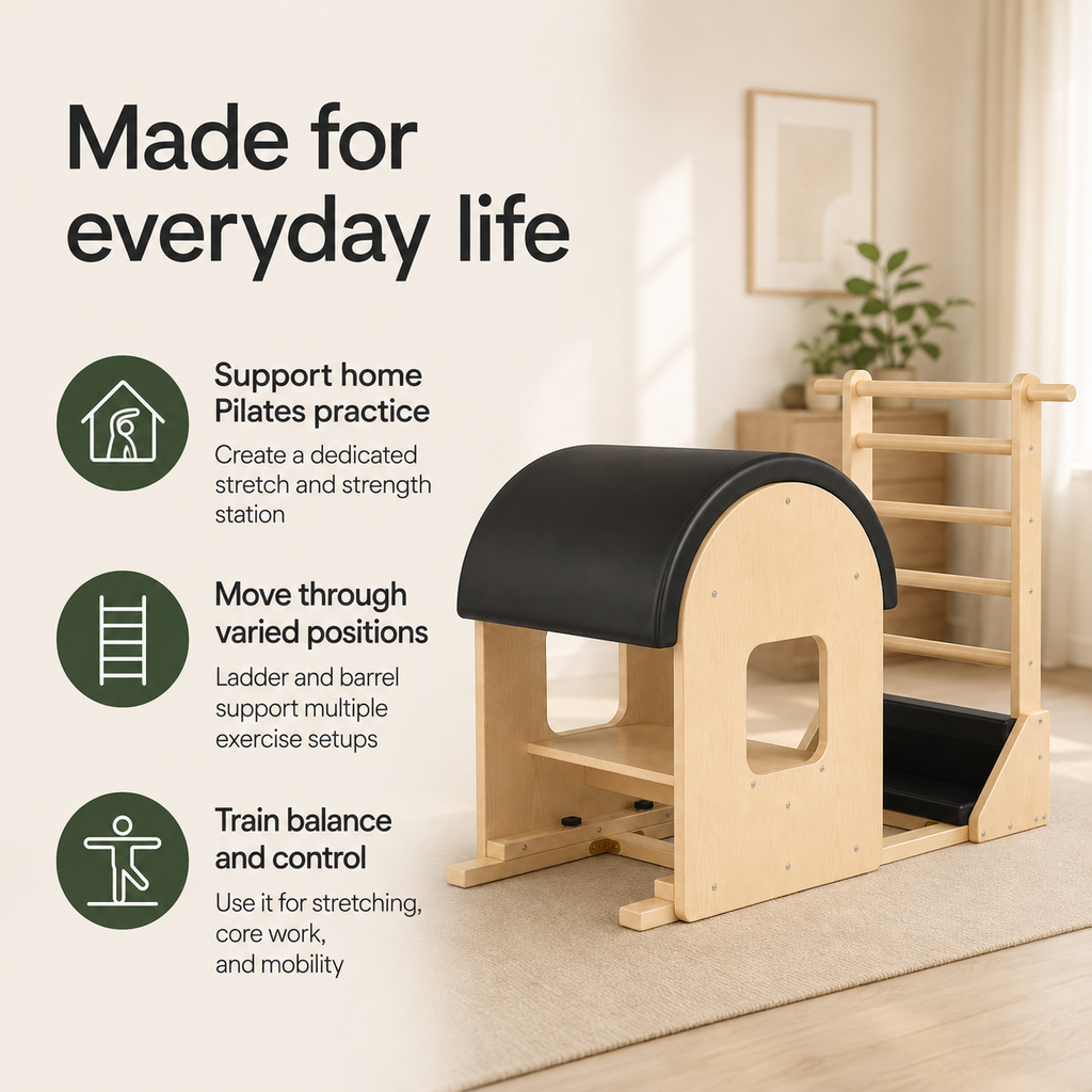 Pilates Ladder Barrel with Adjustable Sliding Base, Padded Barrel for Core Strength, Balance & Stretching