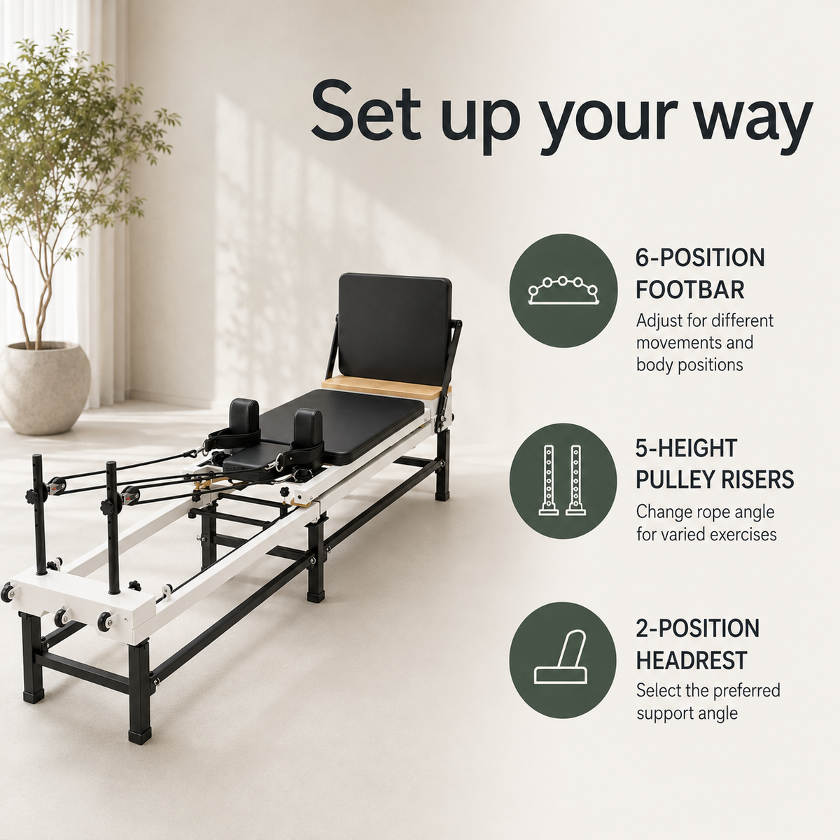 Pilates Reformer Machine with Jump Board, 86-Inch Foldable Frame, Adjustable Height and Spring Resistance