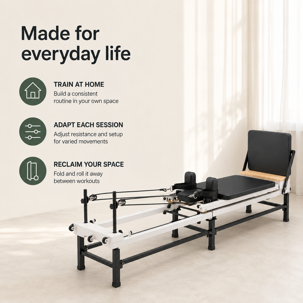 Pilates Reformer Machine with Jump Board, 86-Inch Foldable Frame, Adjustable Height and Spring Resistance