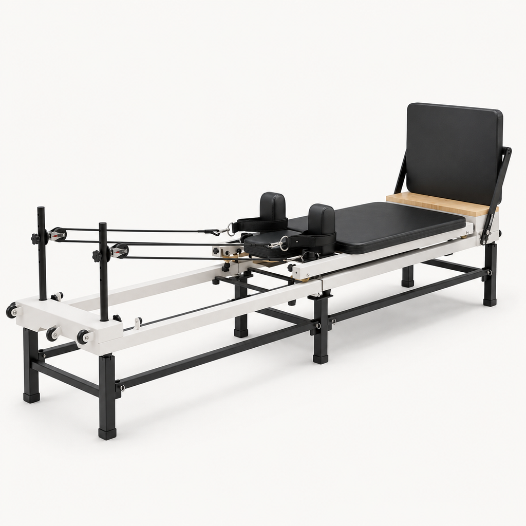 Pilates Reformer Machine with Jump Board, 86-Inch Foldable Frame, Adjustable Height and Spring Resistance