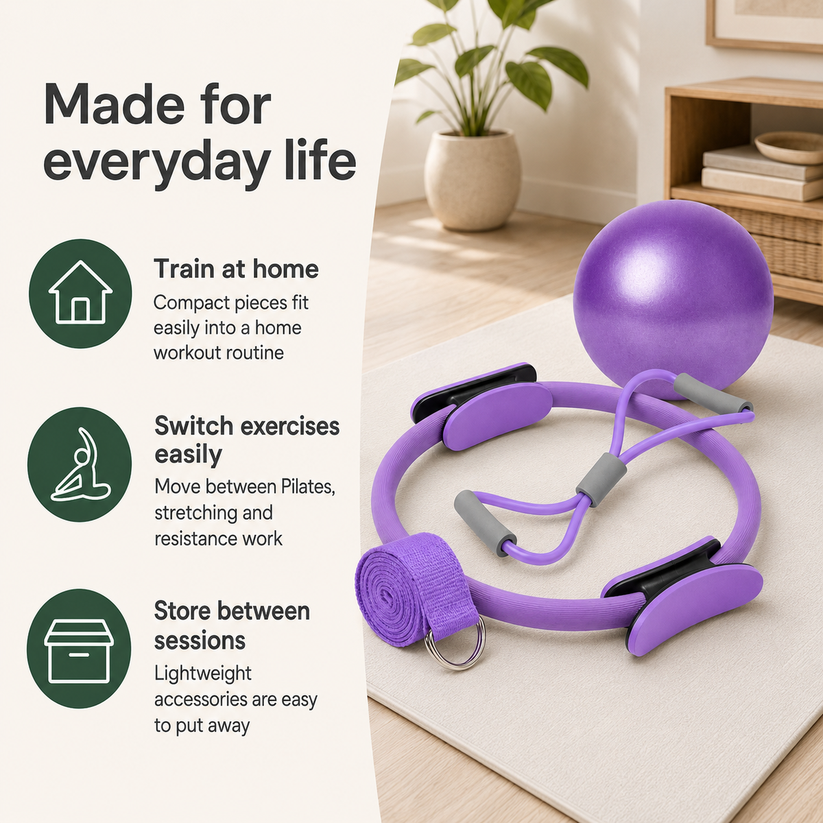 Pilates Ring Set with 9.8-Inch Mini Ball, 3 Resistance Bands, Figure-8 Tube & Stretch Strap for Home Workouts