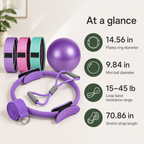 Pilates Ring Set with 9.8-Inch Mini Ball, 3 Resistance Bands, Figure-8 Tube & Stretch Strap for Home Workouts