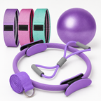 Pilates Ring Set with 9.8-Inch Mini Ball, 3 Resistance Bands, Figure-8 Tube & Stretch Strap for Home Workouts