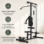 Plate-Loaded Lat Pulldown & Low Row Machine with High/Low Pulley System, Adjustable Seat and Footplate