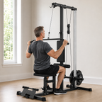Plate-Loaded Lat Pulldown & Low Row Machine with High/Low Pulley System, Adjustable Seat and Footplate