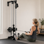 Plate-Loaded Wall-Mounted Cable Machine with 17 Positions, 1:1 and 2:1 Pulley Ratios, 300 lb Capacity and Removable Row Footplates