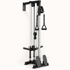 Plate-Loaded Wall-Mounted Cable Machine with 17 Positions, 1:1 and 2:1 Pulley Ratios, 300 lb Capacity and Removable Row Footplates