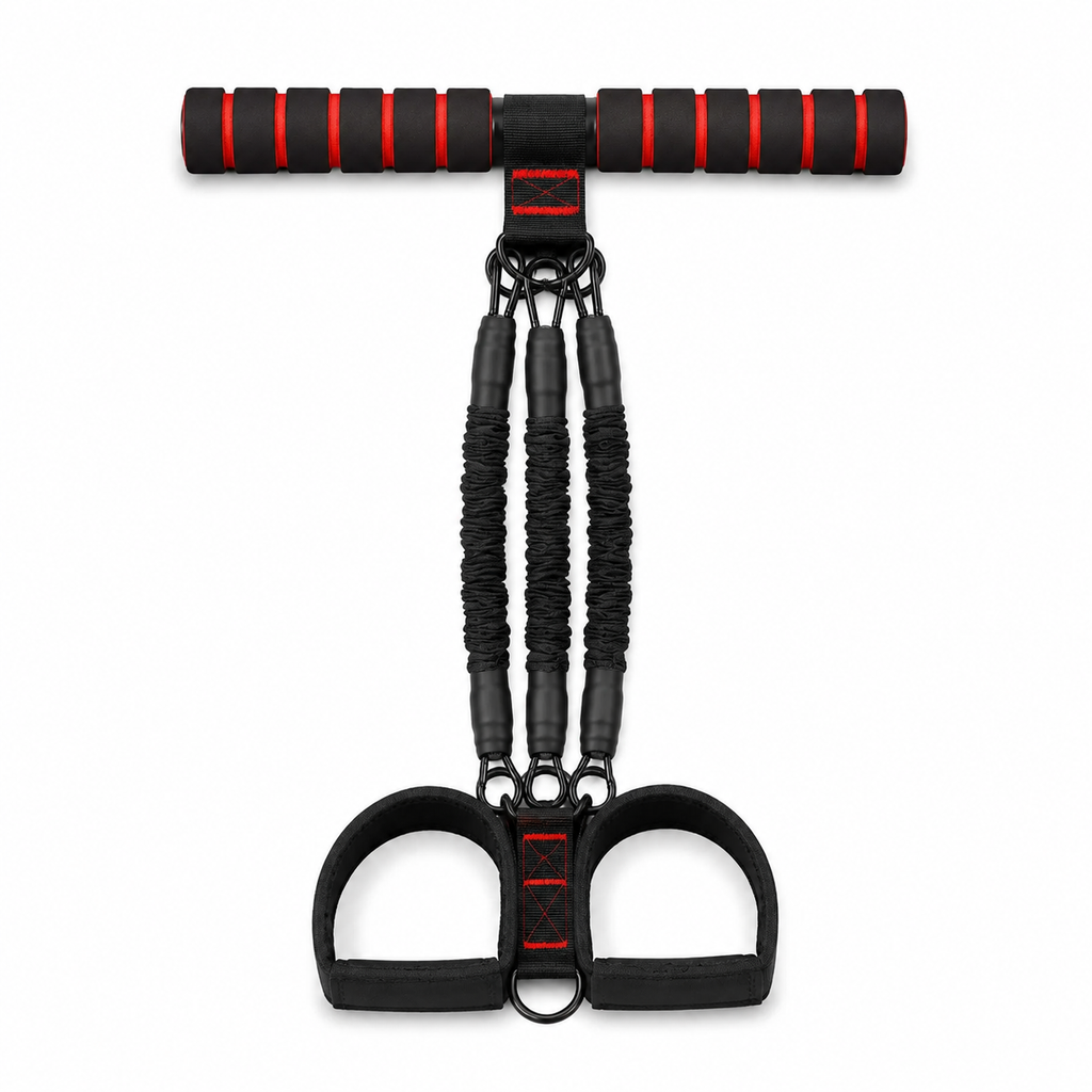 Portable Resistance Band Workout Set with Foam Bar, Up to 90 lb Resistance, Foot Straps and Carry Bag