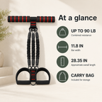 Portable Resistance Band Workout Set with Foam Bar, Up to 90 lb Resistance, Foot Straps and Carry Bag