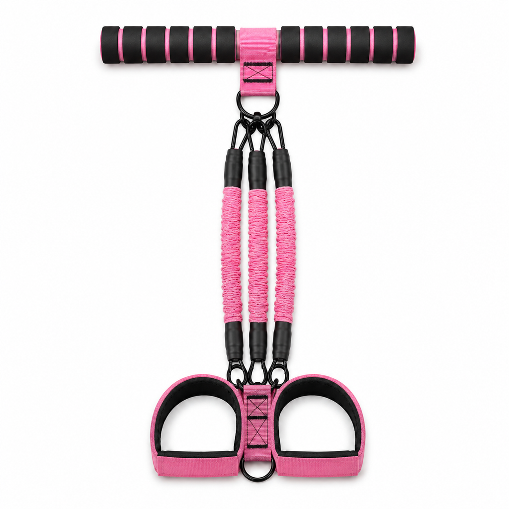 Portable Resistance Band Workout Set with Foam Bar, Up to 90 lb Resistance, Foot Straps and Carry Bag