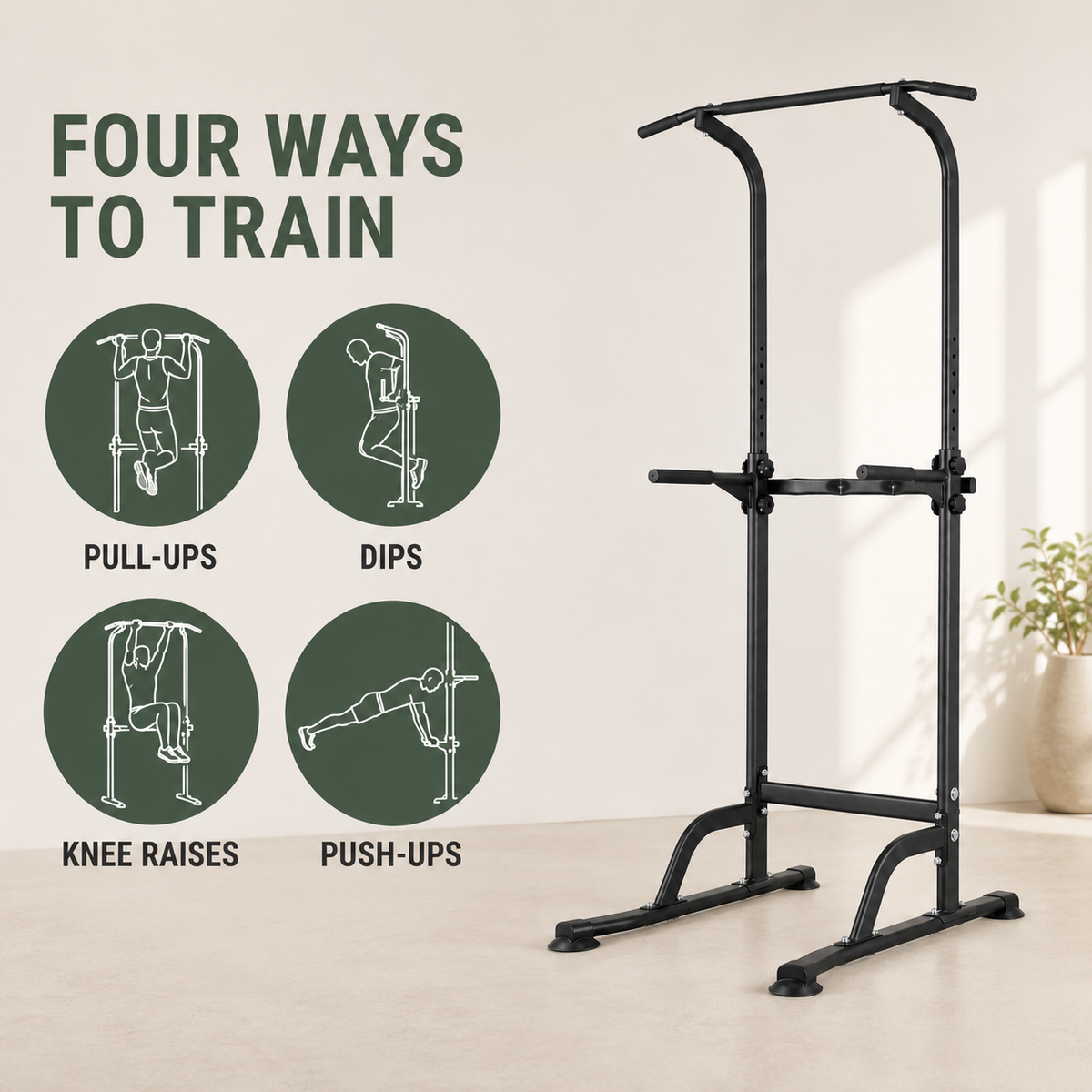 Power Tower Pull-Up and Dip Station with 10-Level Adjustable Height and 330 lb Capacity for Home Gyms