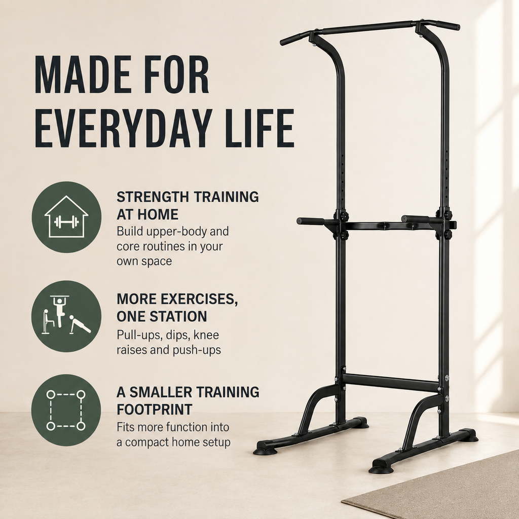 Power Tower Pull-Up and Dip Station with 10-Level Adjustable Height and 330 lb Capacity for Home Gyms