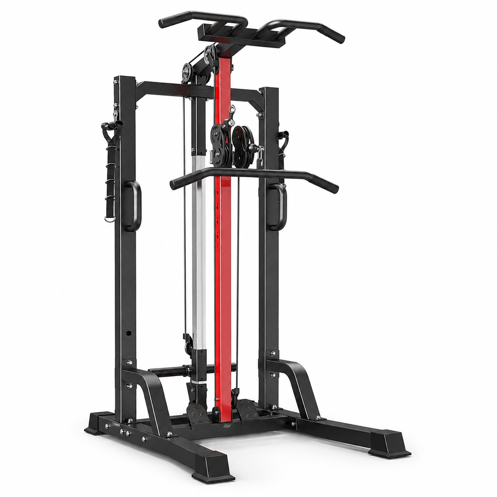 Power Tower with Cable Machine, Pull-Up Bar & Dip Station, 450 lb Max Load & 16-Position Adjustable Pulley