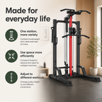 Power Tower with Cable Machine, Pull-Up Bar & Dip Station, 450 lb Max Load & 16-Position Adjustable Pulley