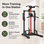 Power Tower with Cable Machine, Pull-Up Bar & Dip Station, 450 lb Max Load & 16-Position Adjustable Pulley