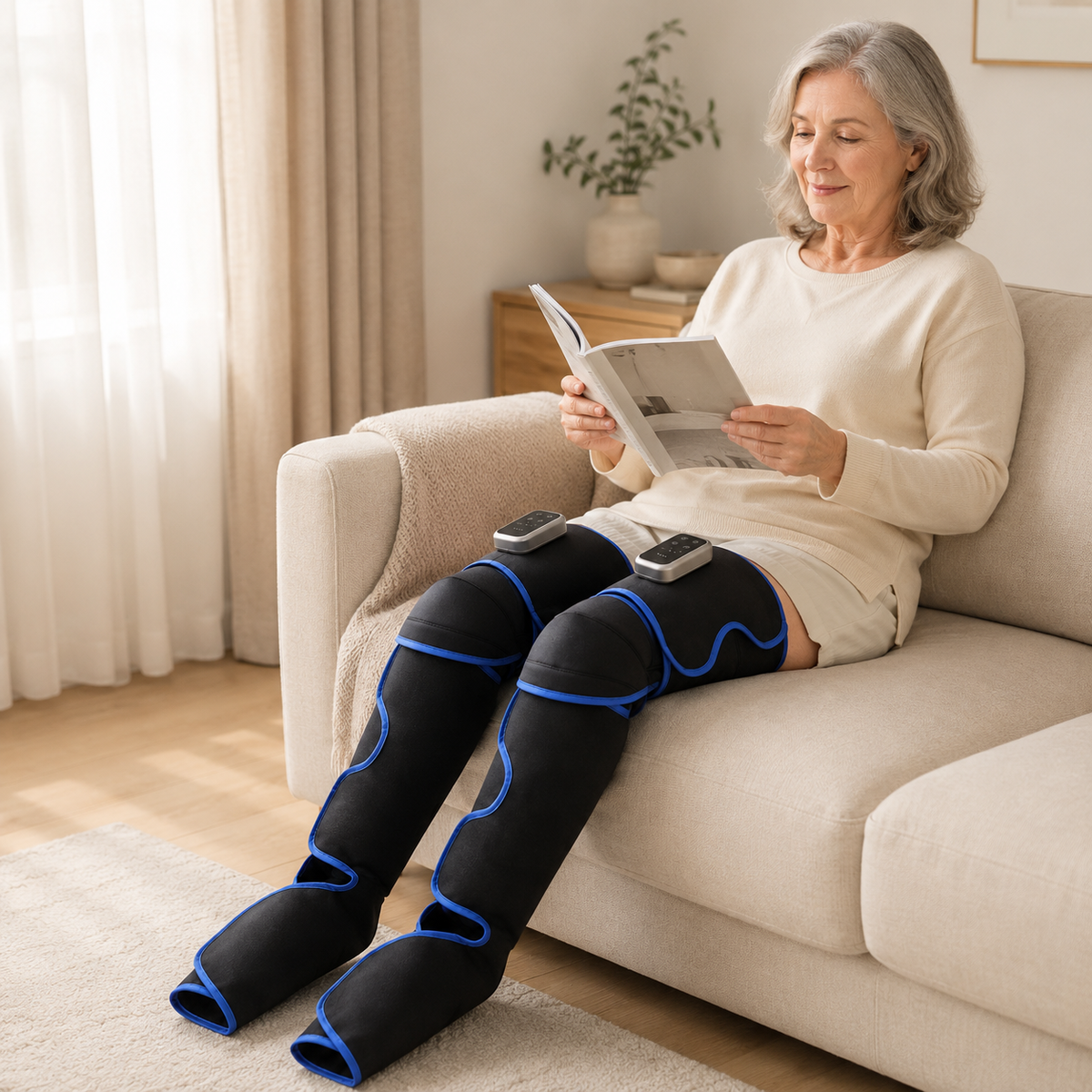 Rechargeable Air Compression Leg Massager with Heat, 3 Modes & 3 Intensities for Thighs, Calves & Feet