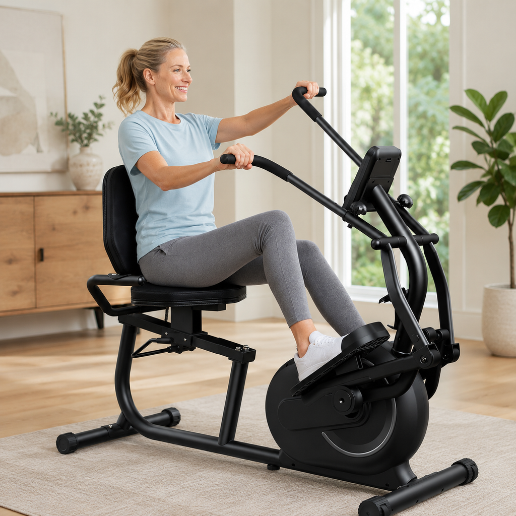 Recumbent Cross Trainer Elliptical with Arm Exerciser, 8-Level Magnetic Resistance, Bluetooth App Connectivity & 300 lb Capacity