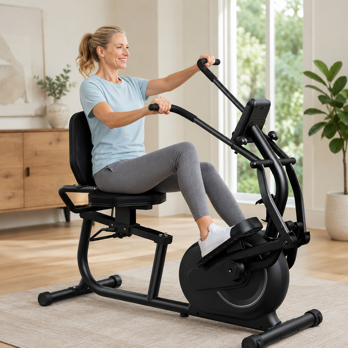 Recumbent Cross Trainer Elliptical with Arm Exerciser, 8-Level Magnetic Resistance, Bluetooth App Connectivity & 300 lb Capacity