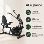 Recumbent Cross Trainer Elliptical with Arm Exerciser, 8-Level Magnetic Resistance, Bluetooth App Connectivity & 300 lb Capacity