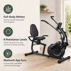 Recumbent Cross Trainer Elliptical with Arm Exerciser, 8-Level Magnetic Resistance, Bluetooth App Connectivity & 300 lb Capacity
