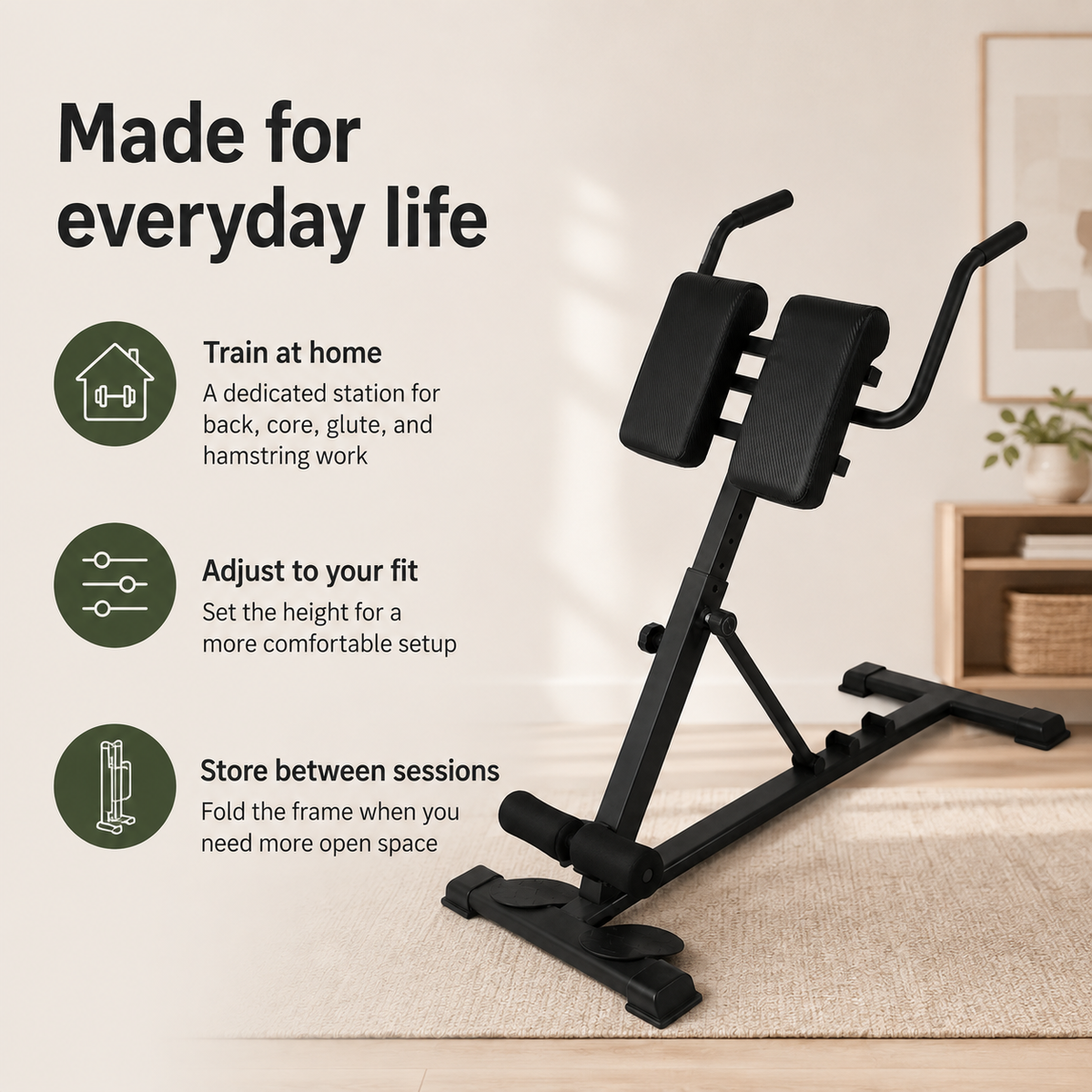 Roman Chair Back Extension Machine with 25–37 in Adjustable Height, Foldable Hyperextension Bench for Home Gym, 330 lb Capacity