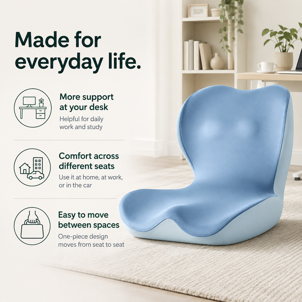 Seat Cushion with Back Support, Ergonomic Memory Foam Lumbar Support for Office Chair, Car & Home