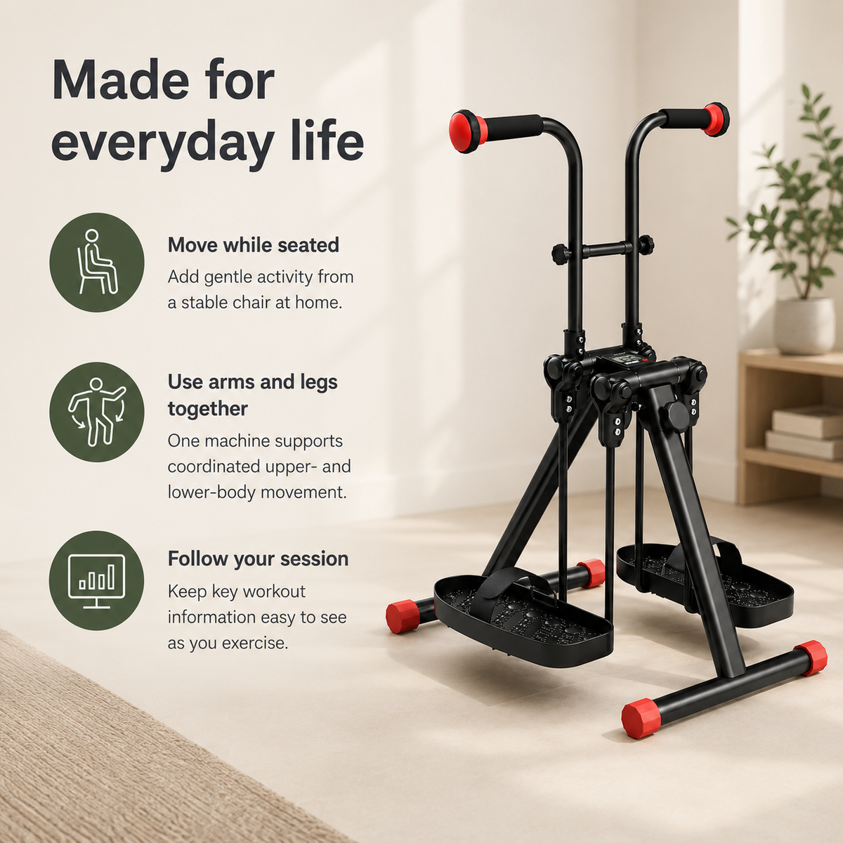 Seated Arm & Leg Pedal Exerciser for Seniors with LCD Display, 330 lb Capacity & Full-Body Low-Impact Motion