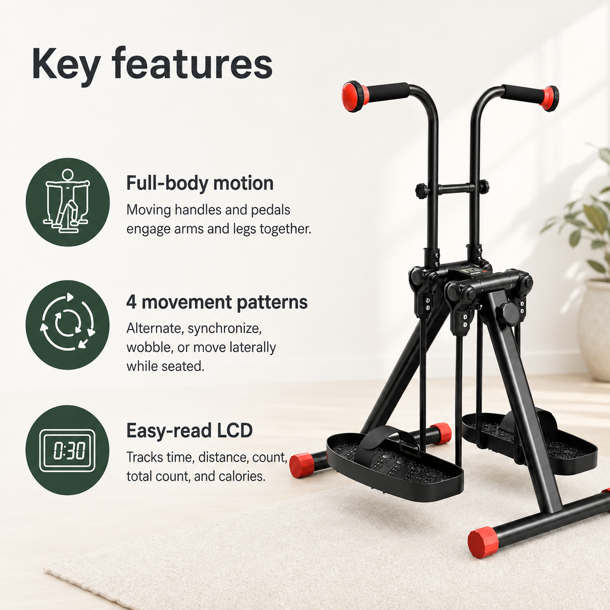 Seated Arm & Leg Pedal Exerciser for Seniors with LCD Display, 330 lb Capacity & Full-Body Low-Impact Motion