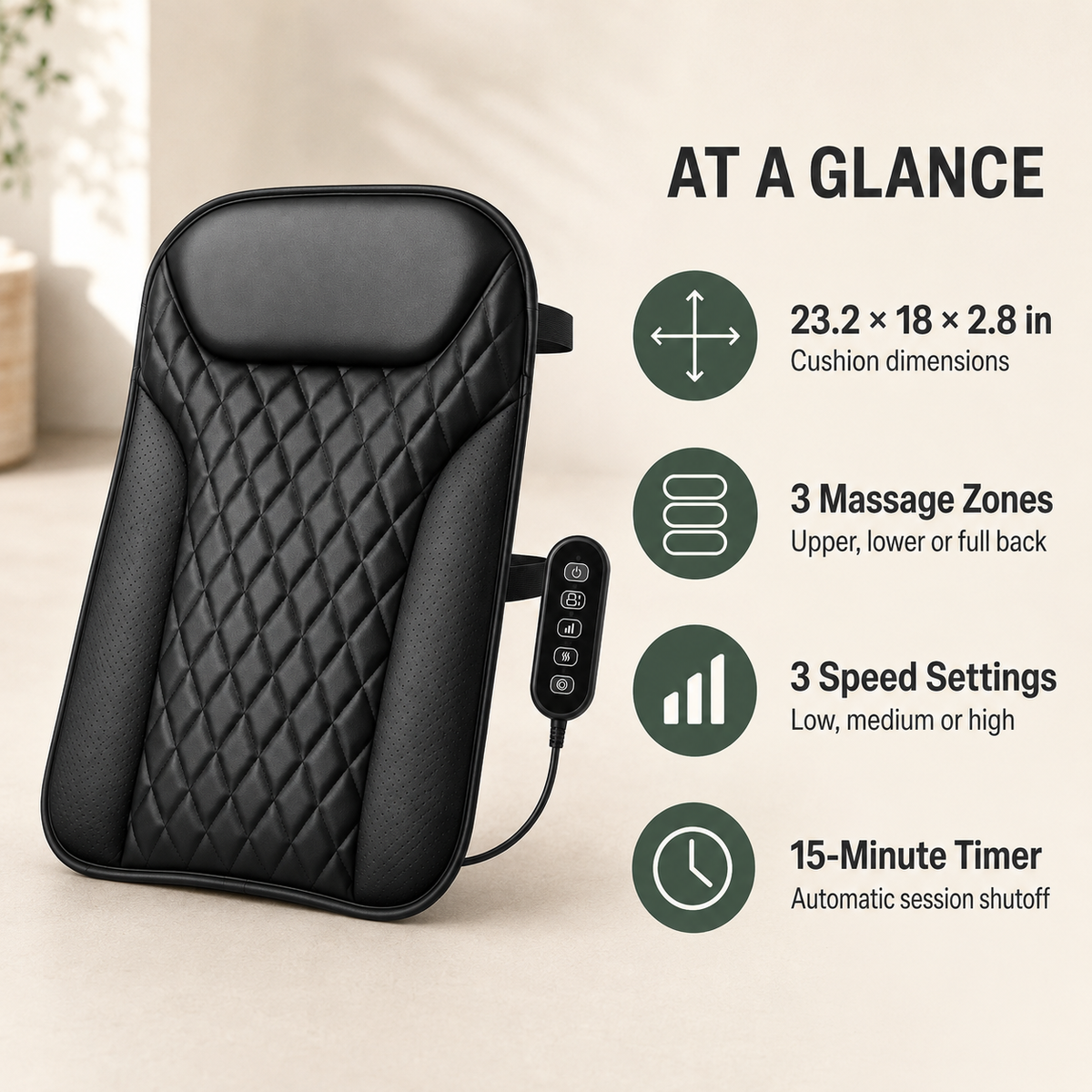 Shiatsu Back Massager for Chair with Heat, Ultra-Slim Design, 10 Nodes and 3 Massage Zones