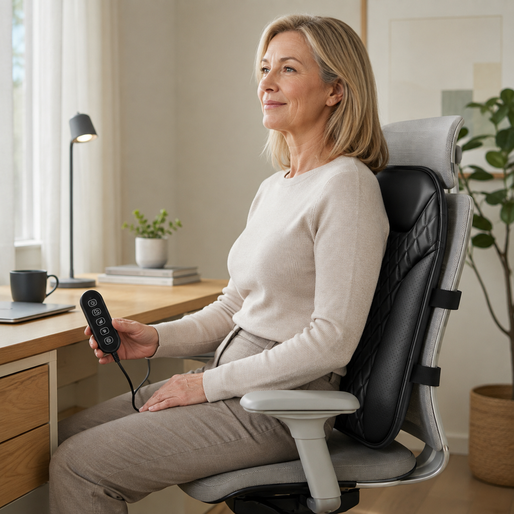 Shiatsu Back Massager for Chair with Heat, Ultra-Slim Design, 10 Nodes and 3 Massage Zones