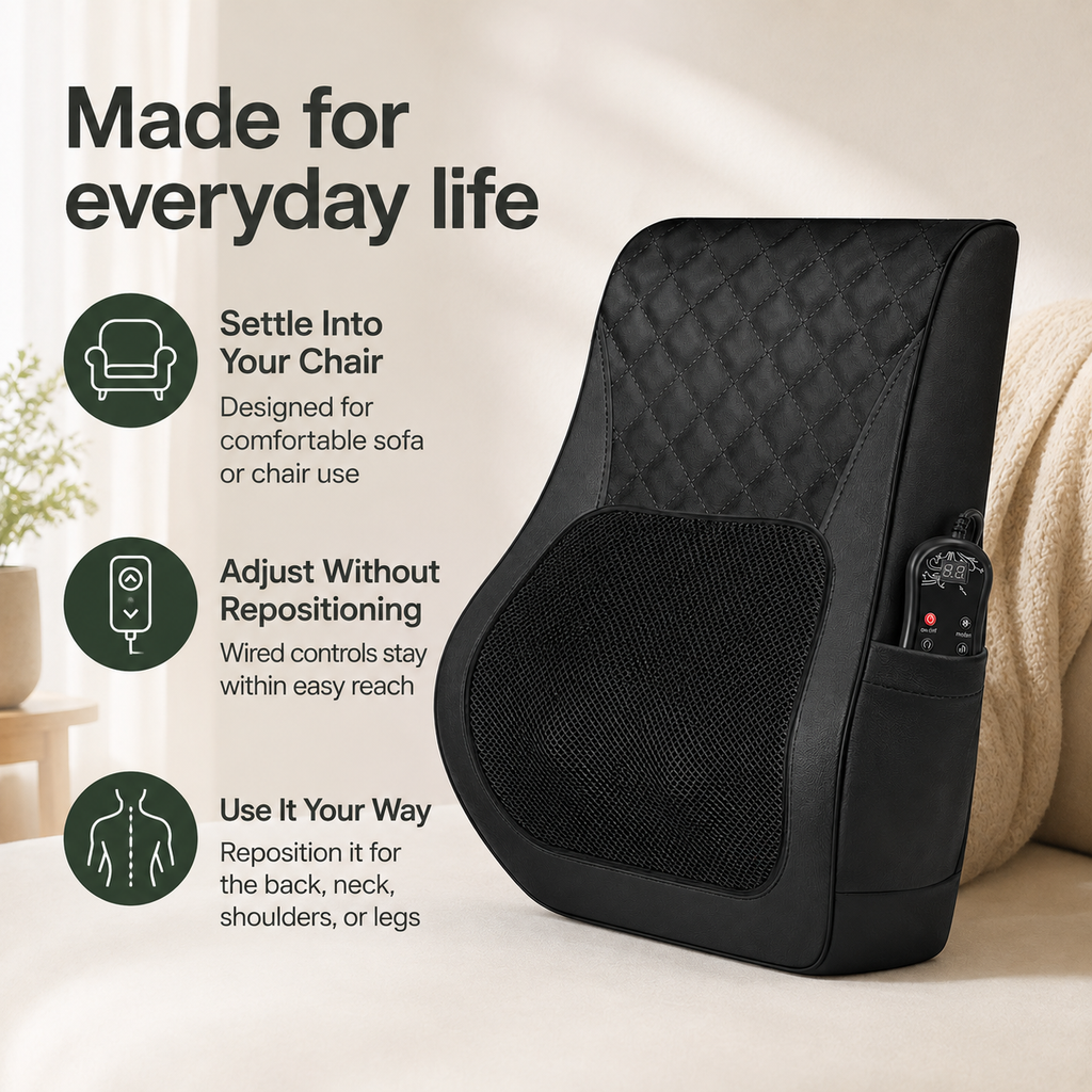 Shiatsu Back Massager with Heat, 4-Node Kneading Massage Pillow for Neck & Shoulders with 3 Speeds & Vibration