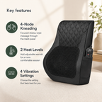 Shiatsu Back Massager with Heat, 4-Node Kneading Massage Pillow for Neck & Shoulders with 3 Speeds & Vibration