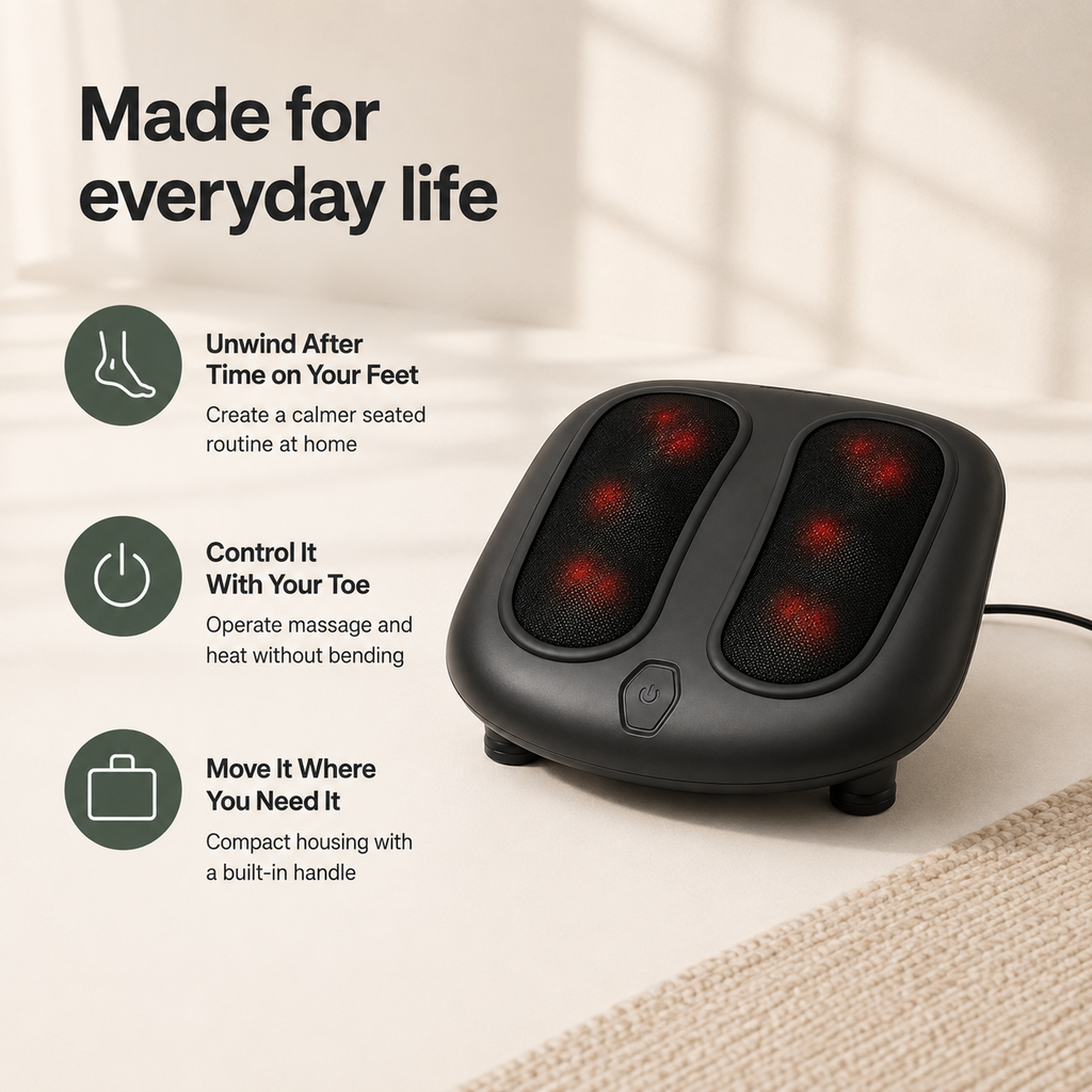 Shiatsu Foot Massager with Heat, 6 Massage Heads, 54 Rotating Nodes and Toe-Touch Control